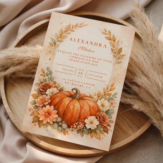 Invitation Rustic Pumpkin Floral Fall Graduation