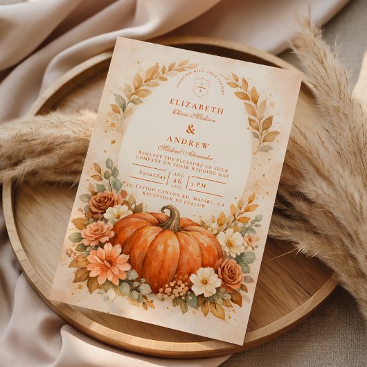 Invitation Rustic Pumpkin Floral Fall Wedding