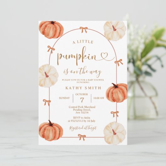 Invitation RUSTIC pumpkin is on the way Baby Shower (Debout devant)
