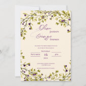 Invitation Rustic Purple Berry Leaves Romantic Wedding (Devant)