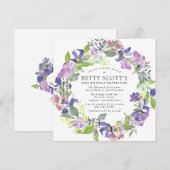 Invitation Rustic Purple et Blue Floral 80e fête d'anniversai (Devant / Derrière)
