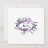 Invitation Rustic Purple et Blue Floral 80e fête d'anniversai (Dos)