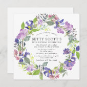 Invitation Rustic Purple et Blue Floral 90e fête d'anniversai (Devant / Derrière)