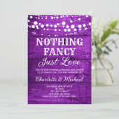 Invitation  Rustic Purple Nothing Fancy Just Love Wedding (Debout devant)