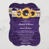 Invitation Rustic Purple Sunflower Wood String Lights Wedding (Devant / Derrière)