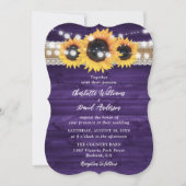 Invitation Rustic Purple Sunflower Wood String Lights Wedding (Devant)