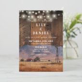 Invitation Rustic Ranch Barn Wood String Lights Photo Wedding (Debout devant)