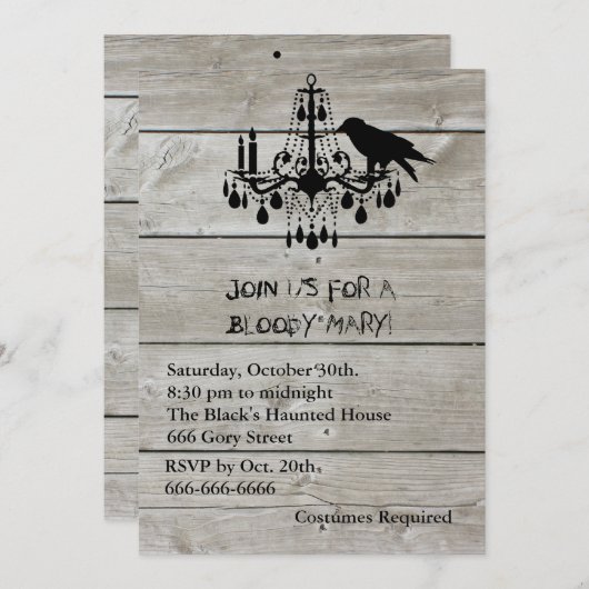 Invitation Rustic Raven Halloween (Devant / Derrière)