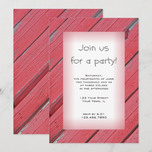 Invitation Rustic Red Barn Wood (Devant / Derrière)