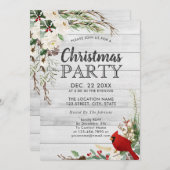 Invitation Rustic Red Bird Winter Greenergey Bois Fête de Vac (Devant / Derrière)