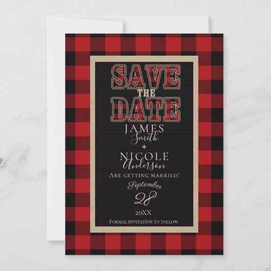 Invitation Rustic Red Black Buffalo Plaid Photo Enregistrer l (Devant)