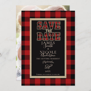 Invitation Rustic Red Black Buffalo Plaid Photo Enregistrer l