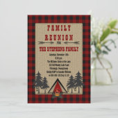 Invitation Rustic Red Buffalo Checks Camping Famille Réunion (Debout devant)