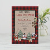 Invitation Rustic Red Buffalo Checks Drive Via Baby shower I (Debout devant)