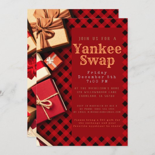 Invitation Rustic Red Buffalo chèque cadeau échange (Devant / Derrière)