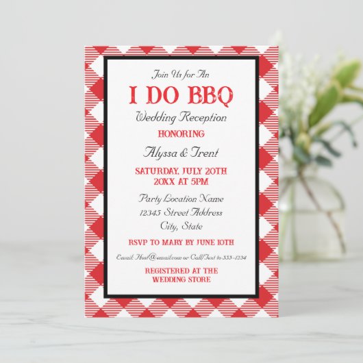 Invitation Rustic Red En vichy I Do BBQ Mariage Réception (Debout devant)