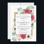 Invitation Rustic Red et Gold Floral<br><div class="desc">Invitations Rustique Elegant Rouge et Or Floral White Engagement Party. Design Caractéristiques Fleurs Rouges,  Anémones et Fleurs Blanches avec Verdure Elégant Cadre Rustique Or Avec Retour</div>