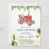 Invitation Rustic Red Farm Tractor Baby Shower (Devant)