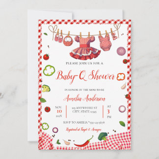 Invitation Rustic Red Gingham Plaid BBQ Baby Shower