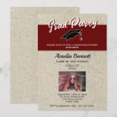 Invitation Rustic Red Graduate Casquette Graduate Party Photo (Devant / Derrière)