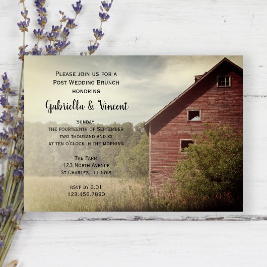 Invitation Rustic Red Grange Country Post Mariage Brunch