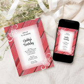 Invitation Rustic Red Grange Wood Pays Fête d'anniversaire