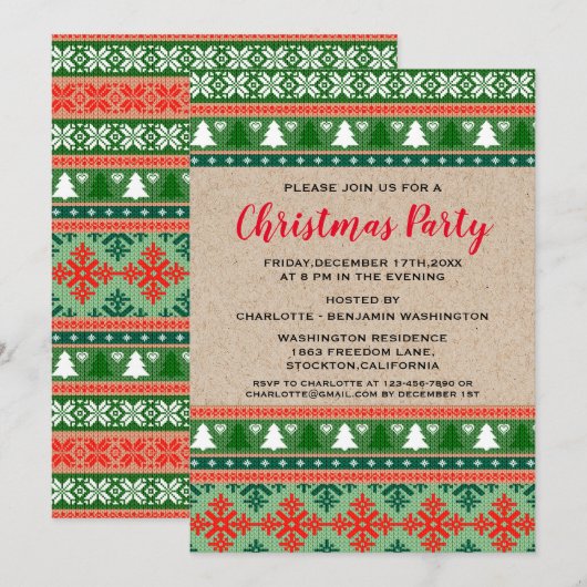 Invitation Rustic Red & Green Christmas Fête moche Sweat (Devant / Derrière)