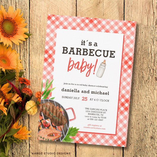 Invitation Rustic Red Grill Barbecue Baby Shower