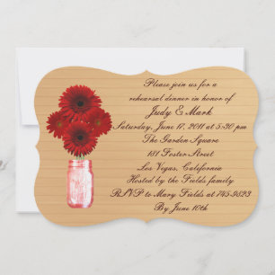 Invitation Rustic Red Mason Jar Dîner de répétition Invitatio