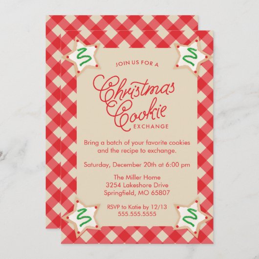 Invitation Rustic Red Plaid Échange de cookies de Noël (Devant / Derrière)