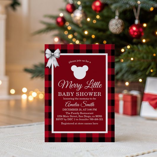 Invitation Rustic Red Plaid Merry Little Baby Shower