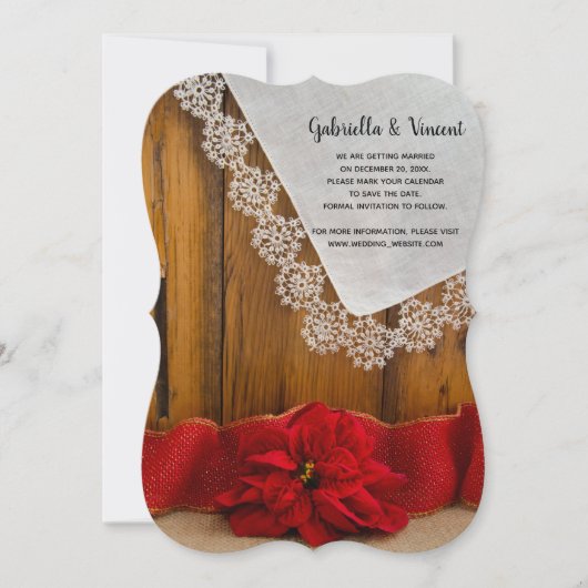 Invitation Rustic Red Poinsettia Mariage d'hiver Enregistrer  (Devant)