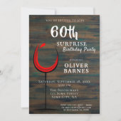 Invitation Rustic Red Wine 60e anniversaire Surprise Party (Devant)