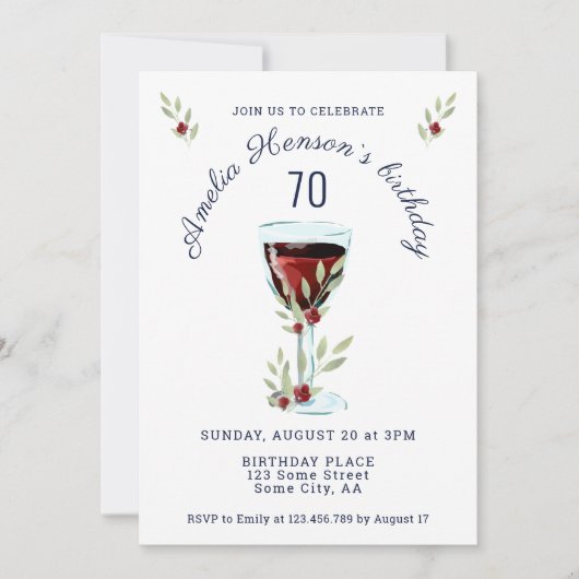 Invitation Rustic Red Wine Rose aquarelle 70e anniversaire (Devant)