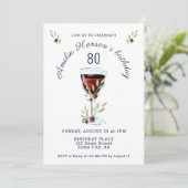Invitation Rustic Red Wine Rose Aquarelle 80e anniversaire (Debout devant)