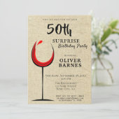 Invitation Rustic Red Wine Surprise 50e fête d'anniversaire (Debout devant)