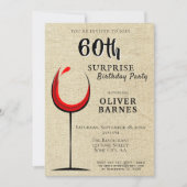 Invitation Rustic Red Wine Surprise 60e fête d'anniversaire (Devant)