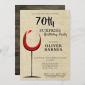 Invitation Rustic Red Wine Surprise 70e anniversaire (Devant / Derrière)