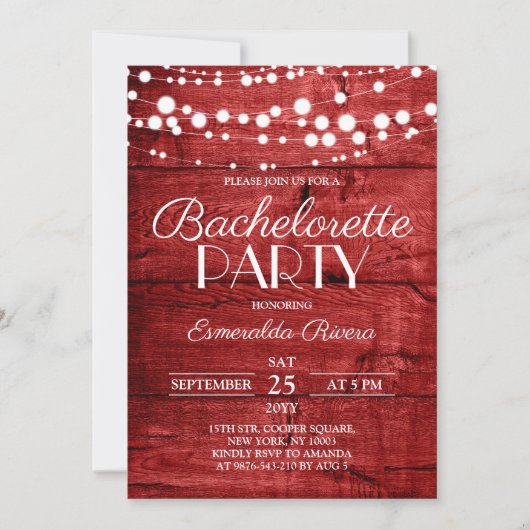 Invitation Rustic Red Wood Bachelorette Party (Devant)