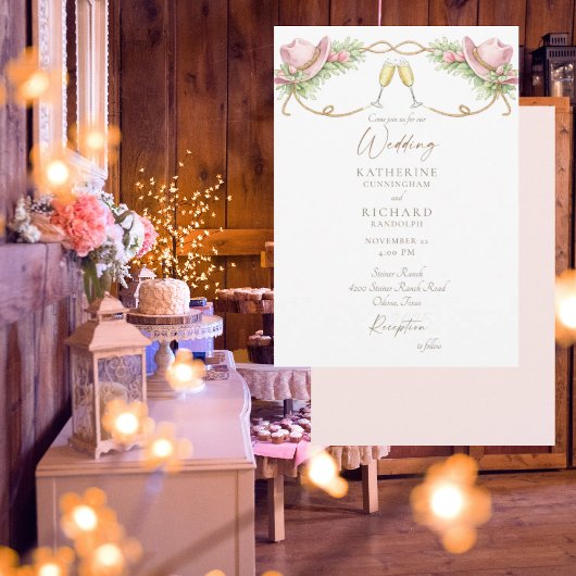 Invitation Rustic Redneck Pink Cowboy Hat Wedding