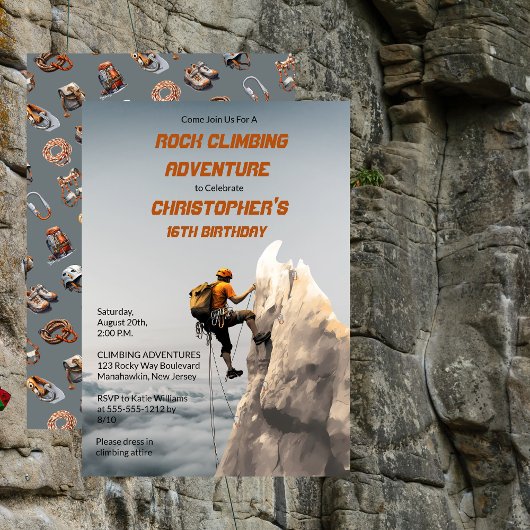 Invitation Rustic Rock Escalade Aventure Anniversaire