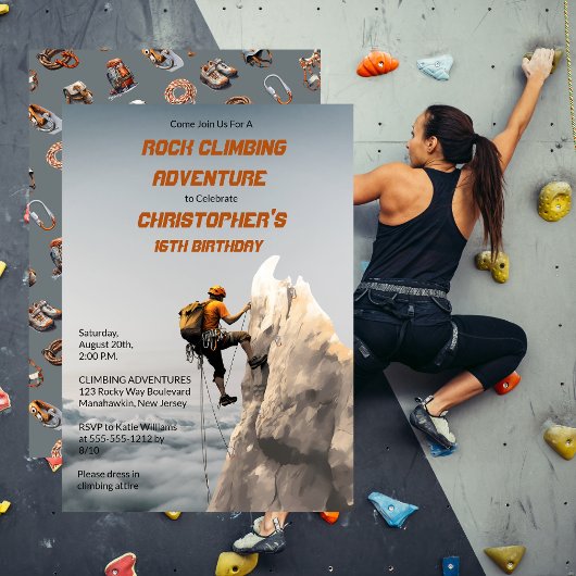 Invitation Rustic Rock Escalade Aventure Anniversaire