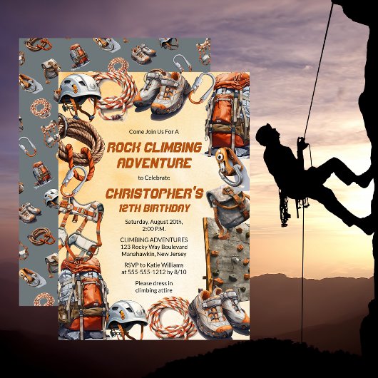 Invitation Rustic Rock Escalade Aventure Anniversaire