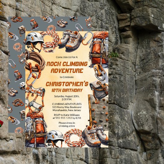 Invitation Rustic Rock Escalade Aventure Anniversaire