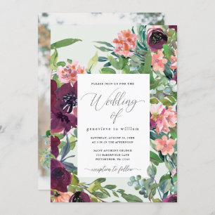 Invitation Rustic Romance Floral Photo Mariage