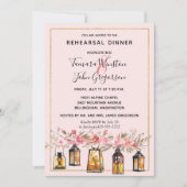 Invitation Rustic Romance Lanterns Rose Dîner de répétition d (Devant)