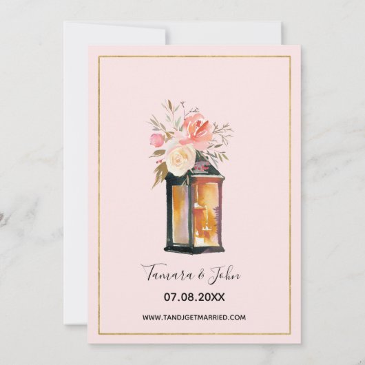 Invitation Rustic Romance Lanterns Rose Dîner de répétition d (Dos)