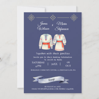 Invitation Rustic Romanian Wedding Traditional Folk Costumes 