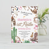 Invitation Rustic Rose Brown Girls 1er Rodéo 1er Anniversaire (Debout devant)
