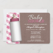Invitation Rustic rose En vichy bébé bouteille Baby shower In (Devant)